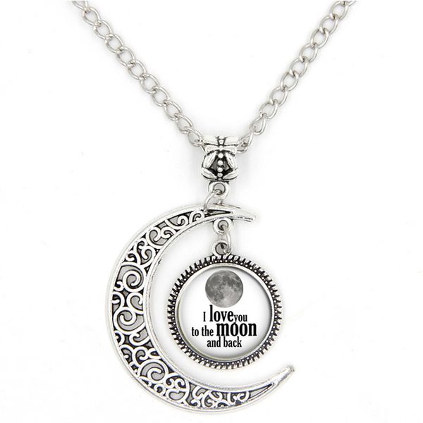 

красивые лунные ожерелья ювелирные изделия прекрасный кулон колье ожерелье серебряная цепочка я люблю луну стеклянное ожерелье галактики, Silver