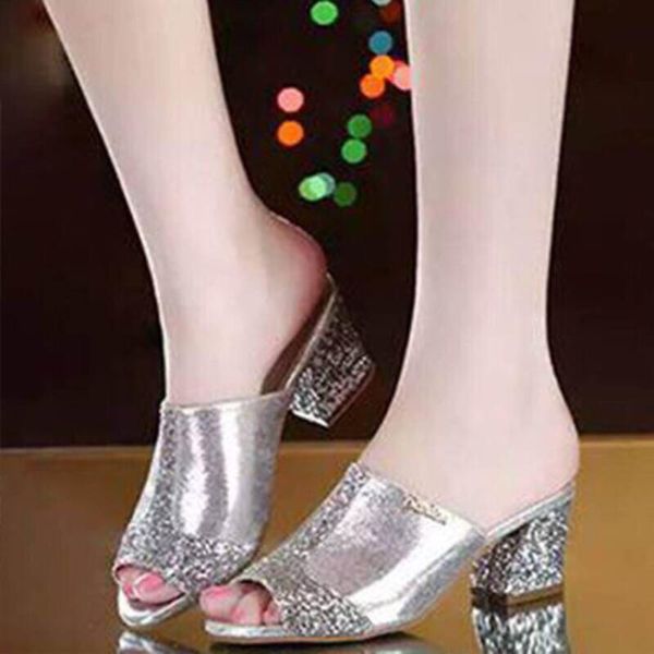 

wedge shoes women slippers 2019 fashion summer glitter summer sandals platform ladies thick high heels crystal slippers peep toe, Black
