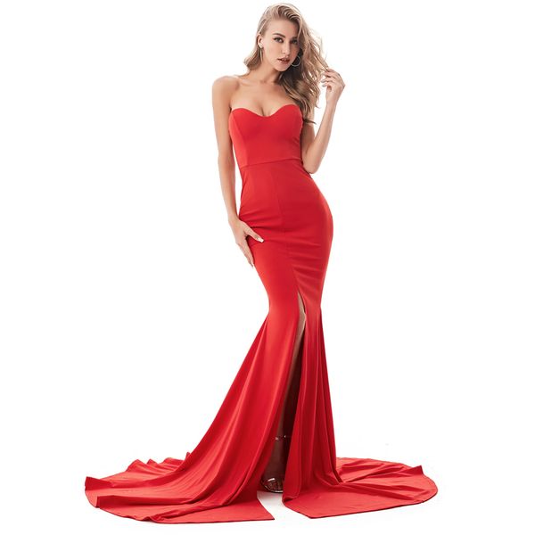 2019 2019 Sexy Strapless Mermaid Dress Long Split Front Bodycon