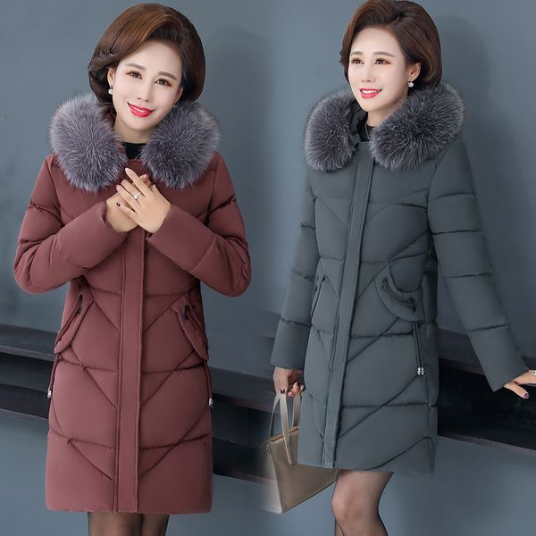 

winter jacket women hooded fur collar long thicken middle-aged womens 2019 new plus size 7xl winter coats cotton slim longparkas, Black