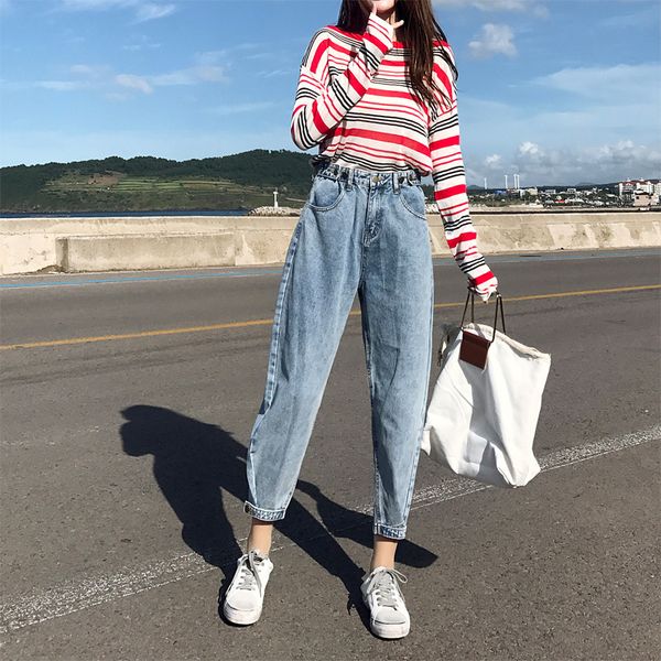 

2020 jeans harem jeans casual denim pants boyfriends femme trousers ripped vintage retro, Blue