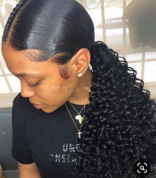 

sleek low kinki curly brazilian natural hair ponytail ,elastic band drawstring ponytail human hair 120g jet puff updo ponytail for black wom