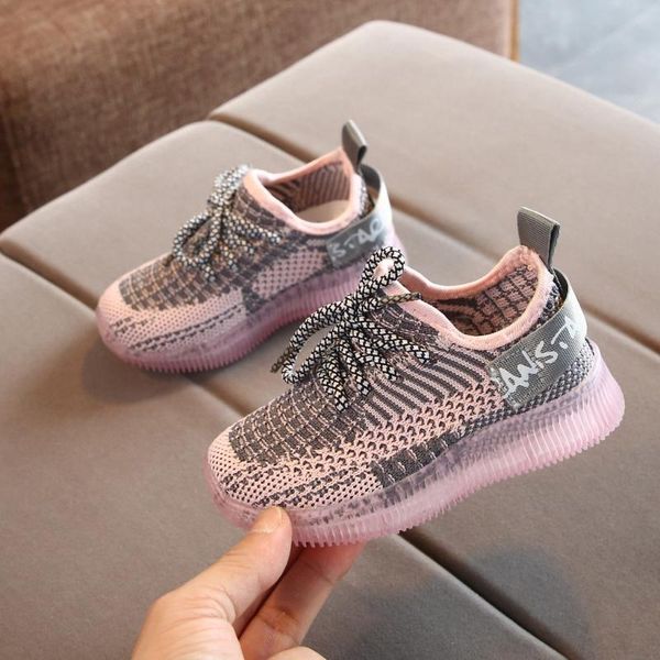 

2020 kids sneakers children baby girl boy letter mesh led luminous socks sport run sneakers shoes sapato infantil light up shoes, Black