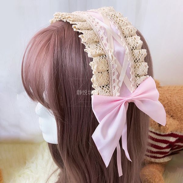 

soft girl tiara sweet lace bow loli kc lolita headband, Slivery;white