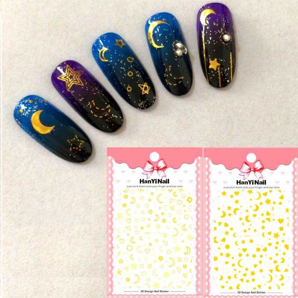 

3d nail sticker japan diy sticker decals tips stars moon nail art charm design back glue adhesive tips sticksers art for, Black