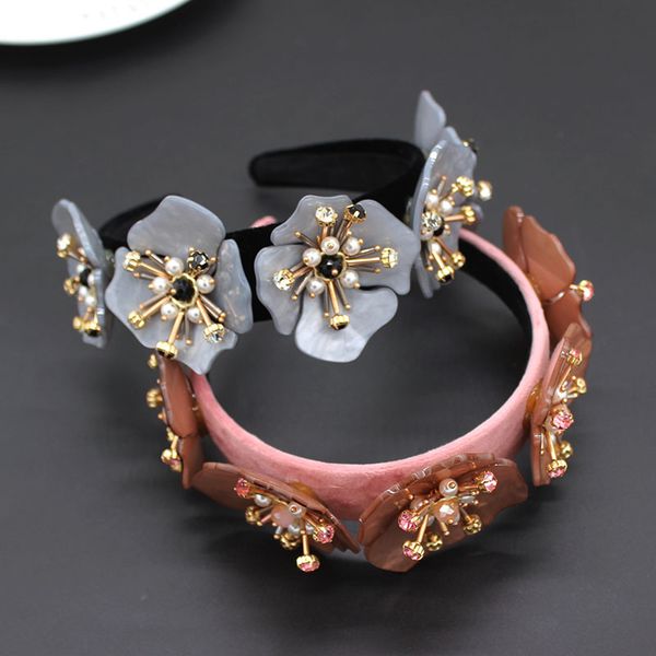 

baroque rhinestone large flower two-color headband headband acrylic large flower geometric ball headband 911, Golden;white