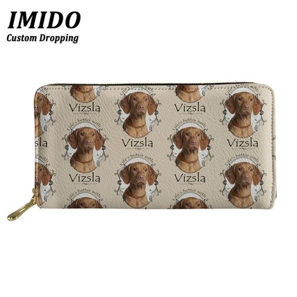 

imido ladies long wallet female zipper wallet vizsla prints carteras monederos mujer leather woman coin bag, Red;black