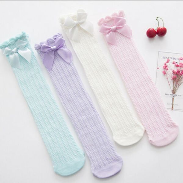 

baby cute lace baby socks toddler girls cotton knee high socks bowknot tights leg warmer for kids, Pink;yellow