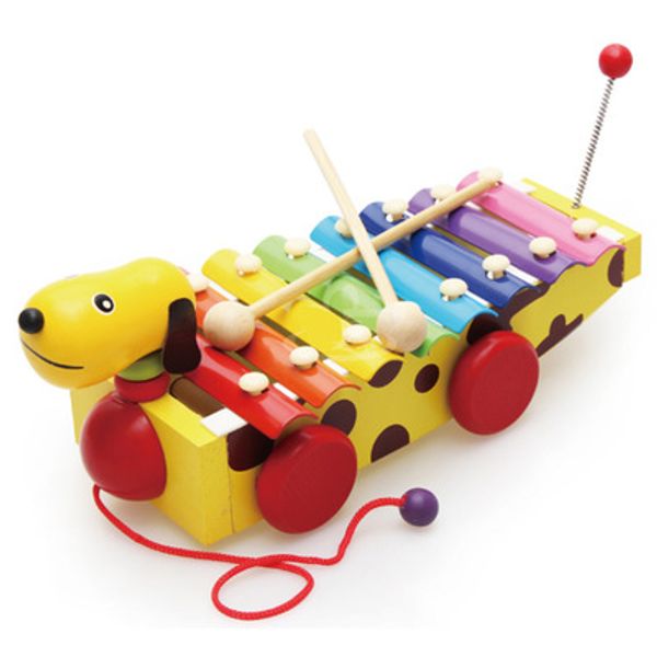 

children's wooden early childhood educational music toy wooden puppy dragging the knocker piano small yellow dog 8 octave