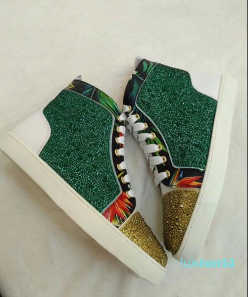 

fashion brand men women rhinestone high shoes famous designer brand red bottom sneakers mens shoes with box and dustbag, Black