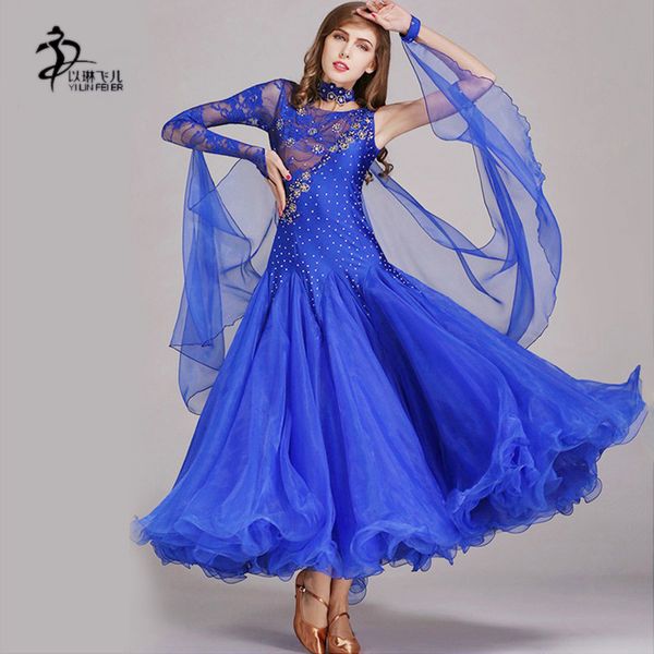 

royal blue ballroom competition dress modern waltz tango/latin dance dress/flamenco dance dress, Black;red