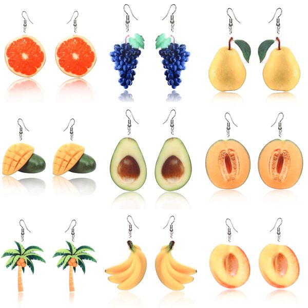 

fruit earrings food dangle orange drop earrings for women girl acrylic peach earring grape coconut tree mango cantaloupe jewelry, Silver