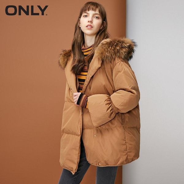 

only womens' winter new scorpion hair hooded down jacket elasticated cuffs invisible zip pocket|118312502, Black