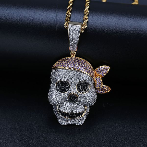 

new hip hip pirate skull pendant necklace pave full cz stone bling iced out jewelry for men party gift, Silver