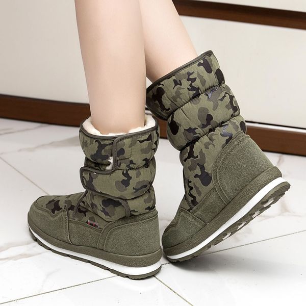 

Outdoor Hiking Snow Boots Women's Warm Ankle Boots Winter Thick Plush Short Boot Female Camouflage Low Heel Shoes Platform New