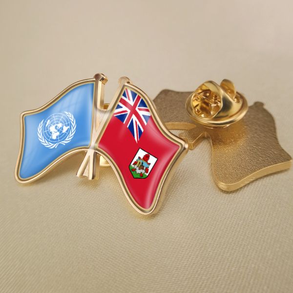 

united nations and bermuda crossed double friendship flags lapel pins, Gray