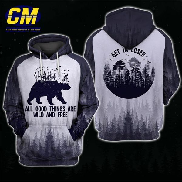 

3d all over printed shirt all good things are wild and get in loser camping sweatshirt, Black