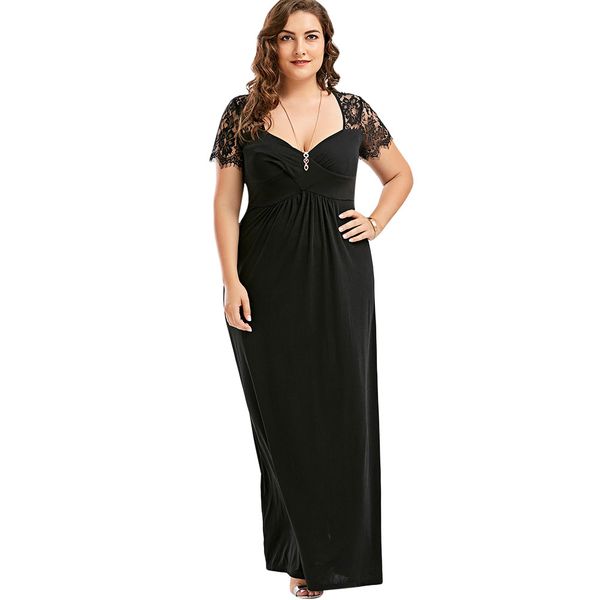 

wipalo hollow out plus size lace dress women high waist sleeveless backless dress elegant christmas maxi long dress vest, Black;gray