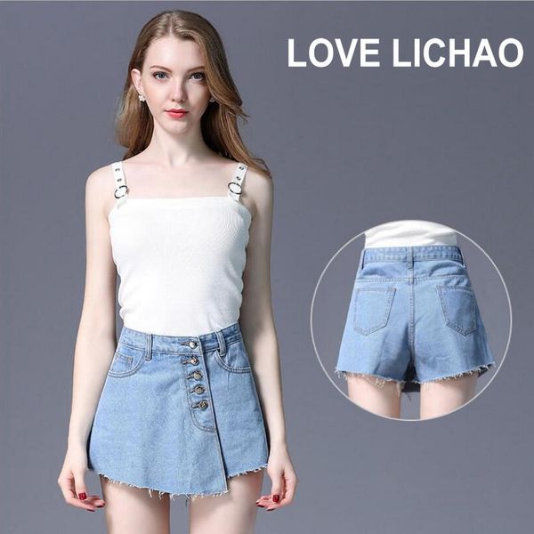 

denim shorts skirt women 2020 summer new high waist wide-leg denim skirt shorts breasted a-line jeans plus size 4xl, Blue