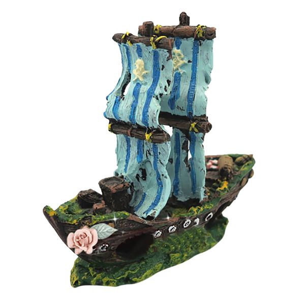 2019 Aquarium Decoration Fish Tank Landscape Pirate Ship Luminous