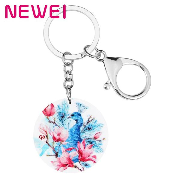 

newei acrylic round flower peacock peafowl keychains animal keyring jewelry for women kids novelty gifts bag wallet decoration, Silver