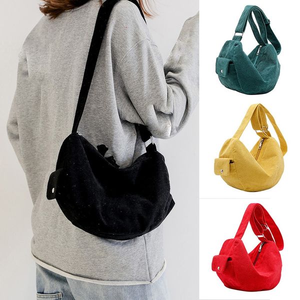 

women canvas shoulder bag large capacity corduroy crossbody female casual handbag zipper saddle bags travel shoulder slung pouch
