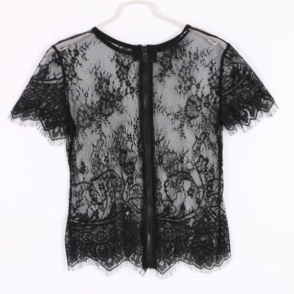 

designer summer blouse fashion floral embroidery blouse women lace elegant summer long sleeve party short hollow out, White