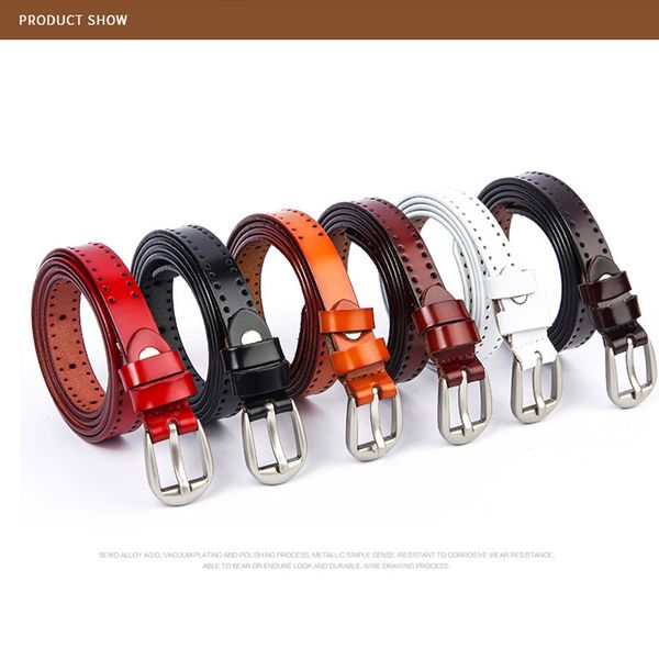 

genuine leather wonen's belt casual alloy pin buckle hollow belt fashion designer women leather strap punching female h029, Black;brown