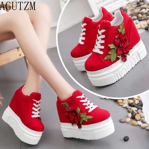 

ladies classy platform sneaker with big flower british style women red pointed sneaker girl fashion canvas shoes v7 y200424, Black