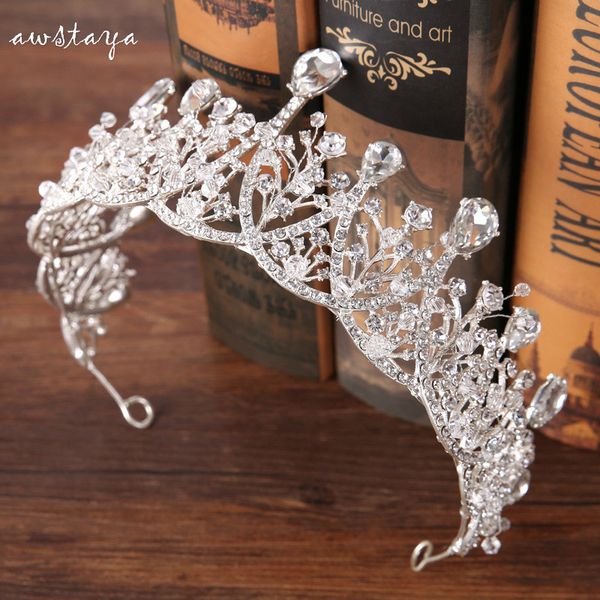 

classic big rhinestone tiara qween crown for bridal wedding hairwear crystal tiara hairwear for bridesmaid headdress headpiece, Golden;white