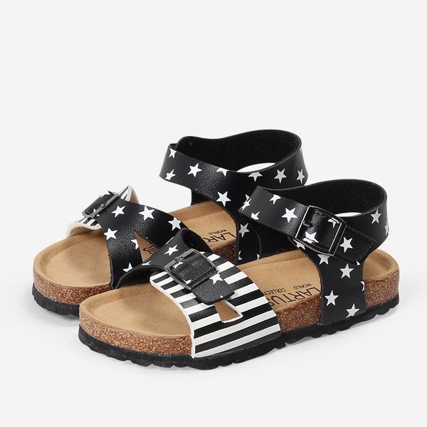 

kids gladiator sandals for toddler children beach wear soft flat leather roman sandal baby girls boys 2020 summer cork shoes, Black;red