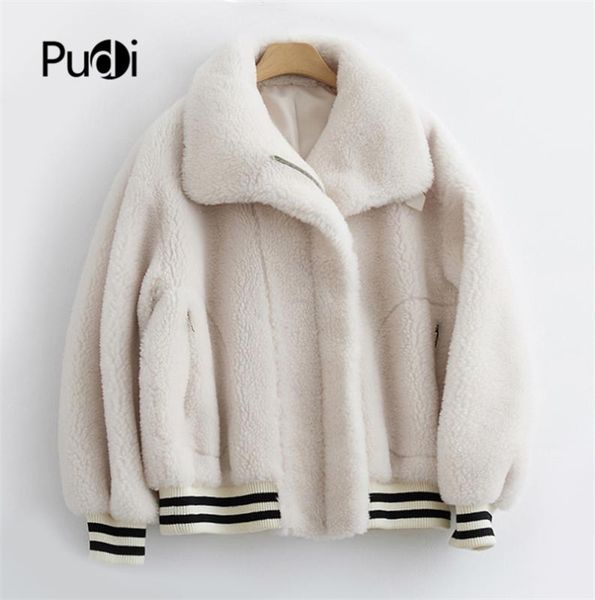 

women's fur & faux aorice women winter real wool coat jacket female girl sheep shearing coats parka v2008, Black