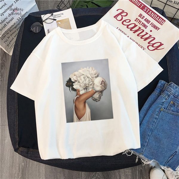 

новое письмо harajuku эстетика tshirt сексуальное перо печать с коротким рукавом тройники летняя мода топы kawaii повседневный сладкая леди, White