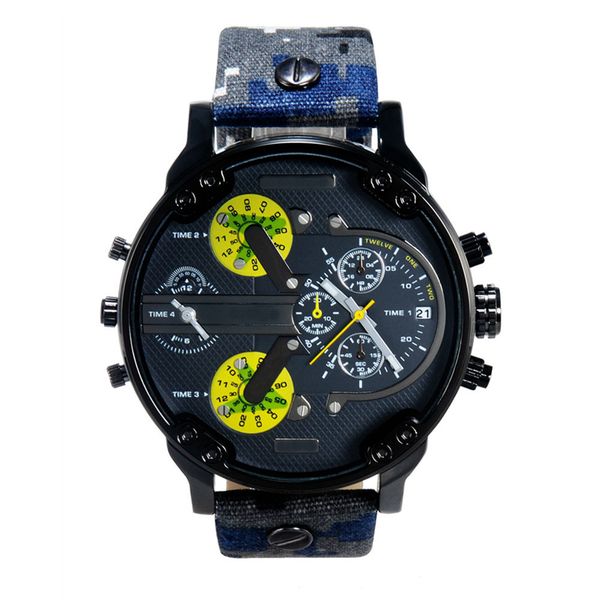 

fashion new style camouflage sports quartz watch male multi-function dual time zone genuine leather watchband automatic date men, Slivery;brown