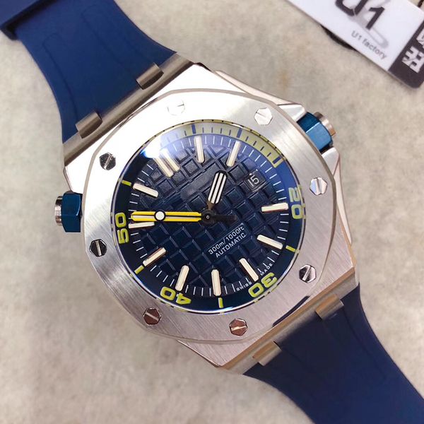 

U1 factory oak off hore diver 42mm automatic movement 15710 erie rubber belt men blue dial port gla back watche