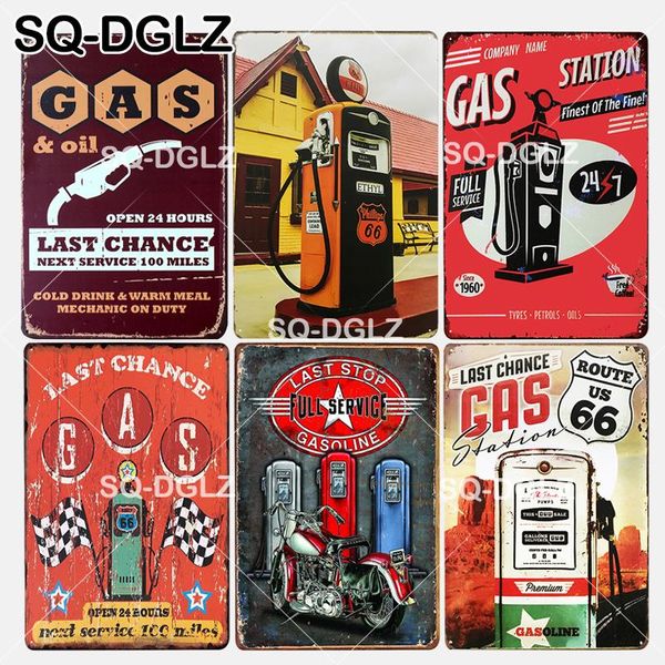 

sq-dglz] new last chance gas & oil tin sign gas station wall decor full service metal crafts garage painting plaques art poster