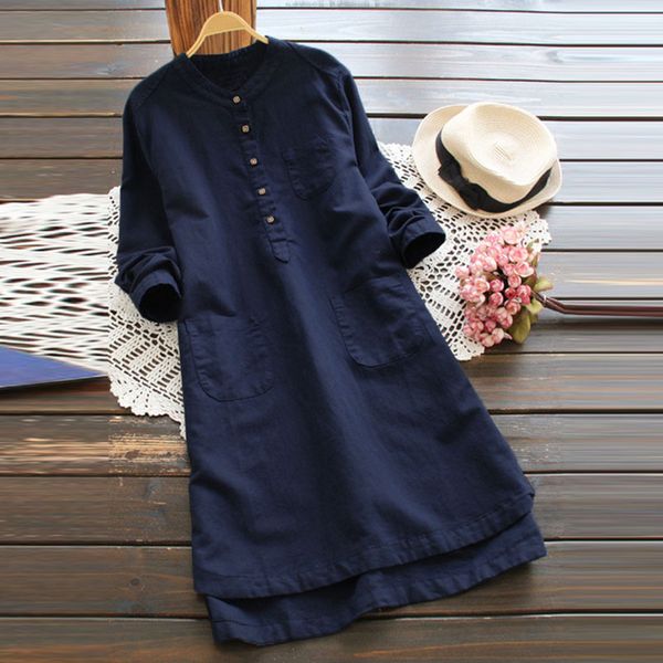 

new ladies women summer autumn long sleeve t-shirt cotton linen casual loose shirt dress plus size, Black;gray