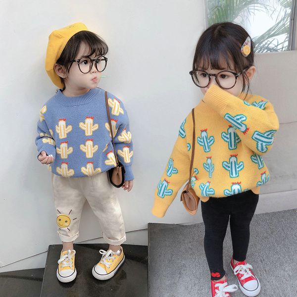 

girl's sweater cactus core-spun yarn knitted jacket kids clothes 20 fall and winter clothes new style childrenswear, Blue