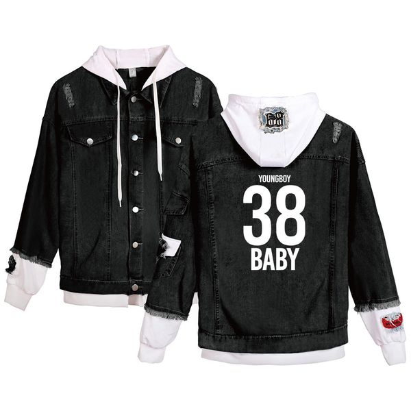 

hip hop jackets youngboy never broke again 38 print denim jacket men women fall/winter warm jacket fake two pieces design, Black;brown