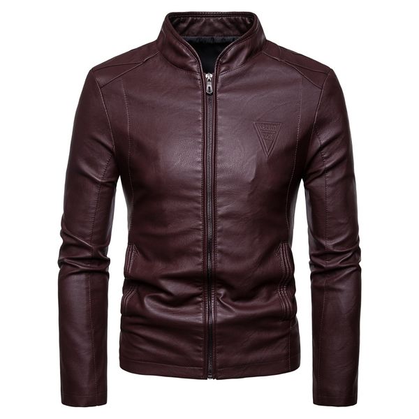

men mandarin collar zipper leather jackets autumn new mens korean style slim collar pu leather jacket, Black