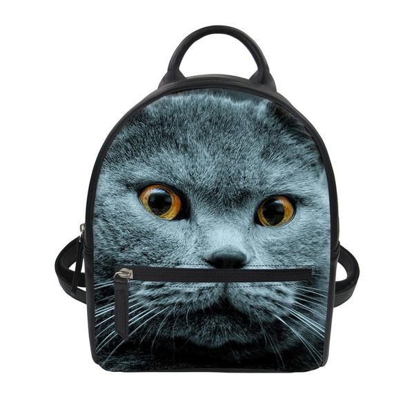 

black pu backpack women femme russian blue cat small shoulder bags for girl student school bookbag cute daypack