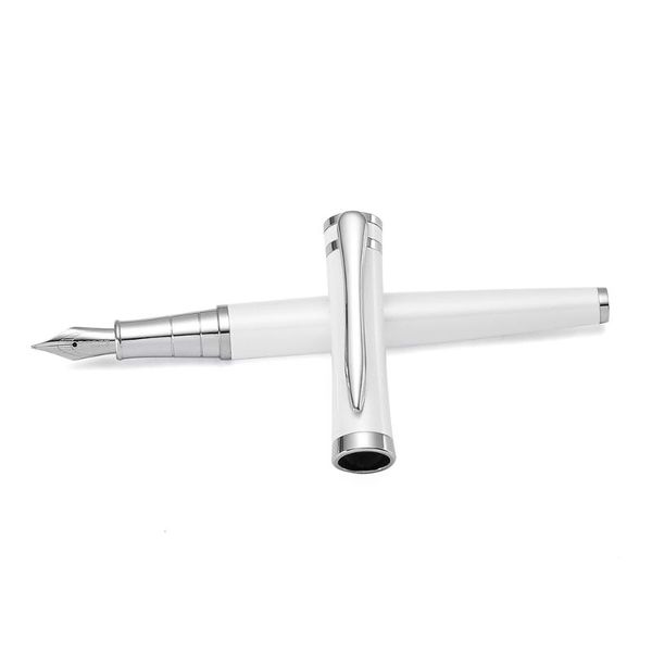 

baoer [picasso] fountain pen, stainless steel metal barrel, silver trim pearl white color, medium nib, school student a6310