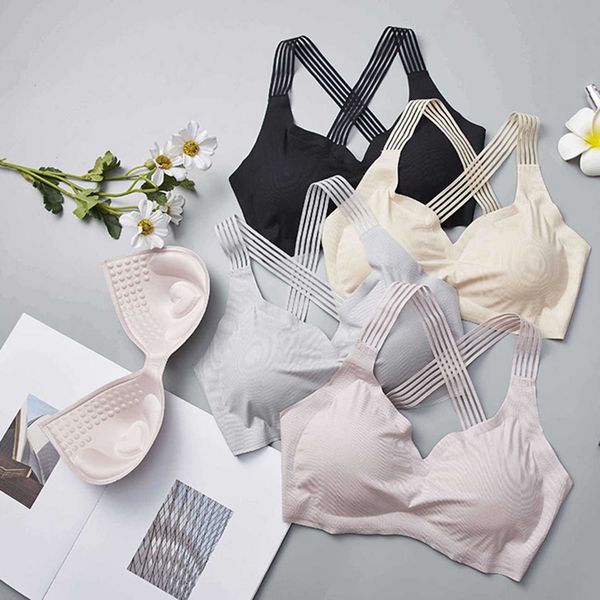 

женщины дамы бесшовная спорт wireless ice silk padded push up sleep bra нижнее белье верхней части бака белье soutien ущелье роковая, Red;black