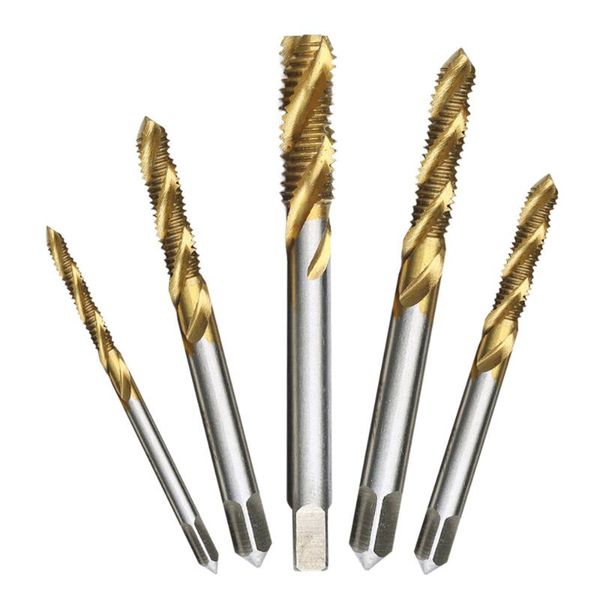 

1set 5 pcs titanium coated thread tap drill metric hss spiral fluted machine screw tap m3 m4 m5 m6 m8 spiral pointed taps