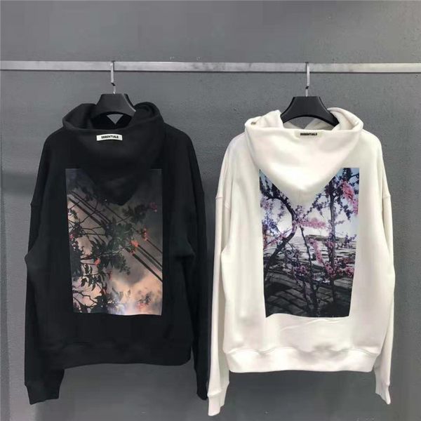 

oversized fear of god essentials p flowers series pullover hoodie long sleeve t-shirt 19ss fashion streetwear, Black