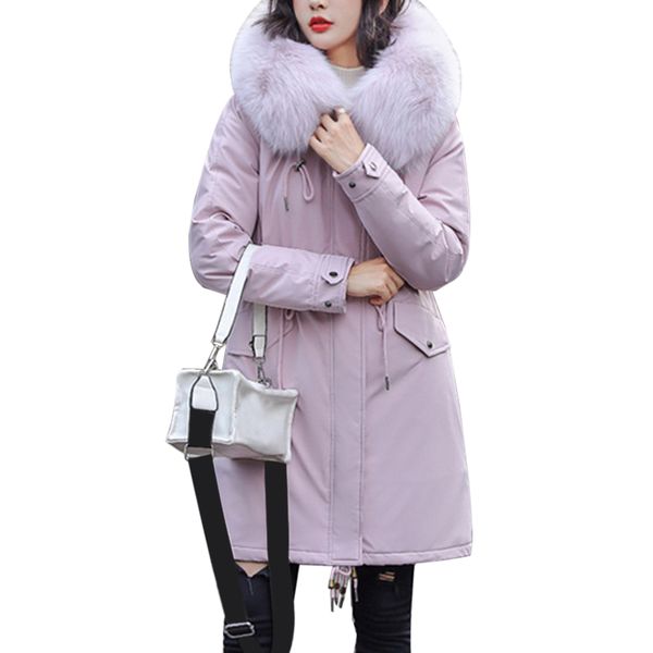 

2020 новых женщин хлопка liner теплое пальто водонепроницаемая куртка плюс размер тонкий длинные пальто зимние женские big fur hooded parka, Black