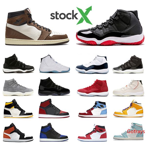 

stock x 1 high travis scotts 11 mens basketball shoes spiderman 11s bred concord 1s banned bred toe men athletic sport designer sneakers