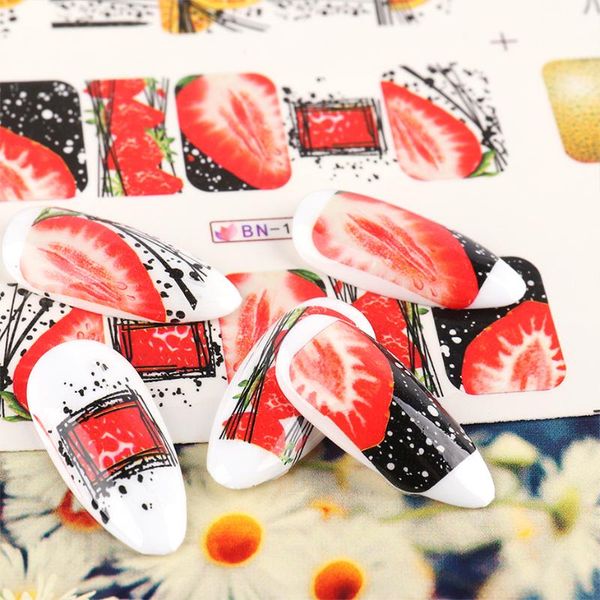 

stickers & decals 1pcs fruit designs nail sticker strawberry lemon watermelon kiwi water slider summer art decorations jibn1597-1608-1, Black