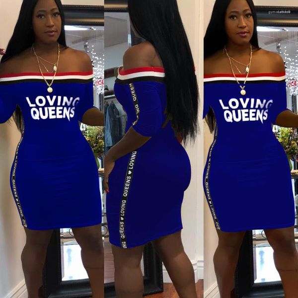 

slash neck letters clothes dresses loving queens women bodycon dress summer, Black;gray