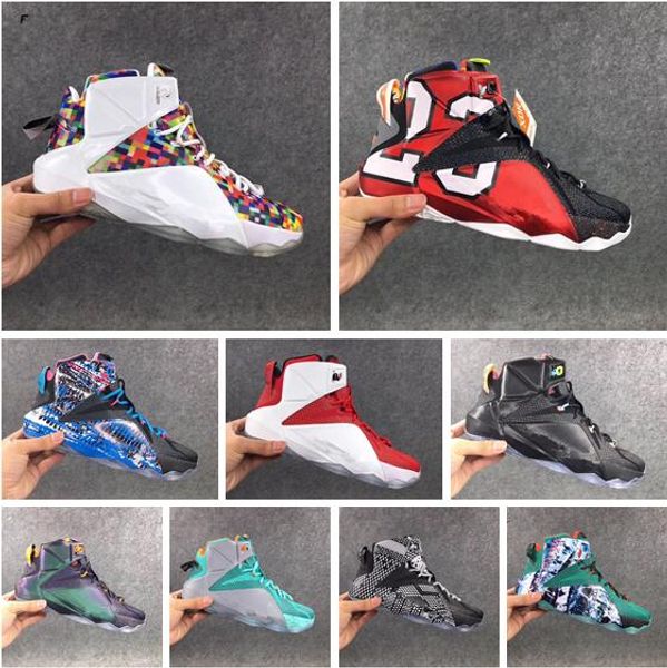 

2019High Quality Athletic 12 Elite Basketball Shoes Men What The Black White Metallic Gold Multi Sneaker Size 7-13